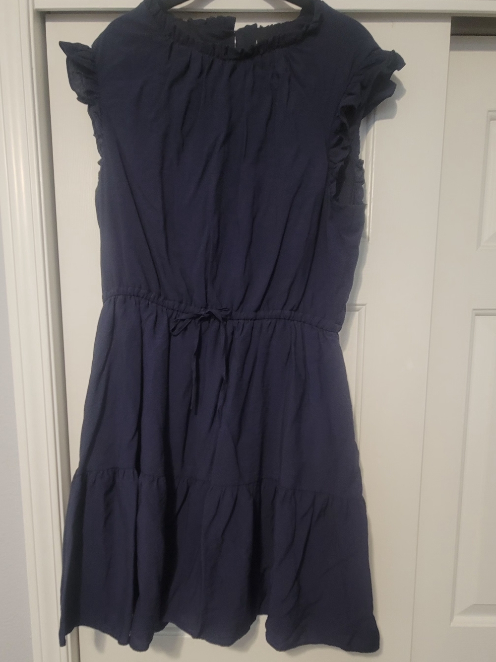 Laundry By Shelli Segal Navy Drawstring Tiered Mini Dress